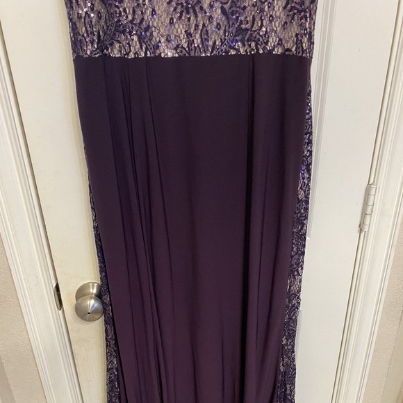 R & M Richards Purple Plum Long Embellished Illusion-Detail Gown - Picture 8 of 9